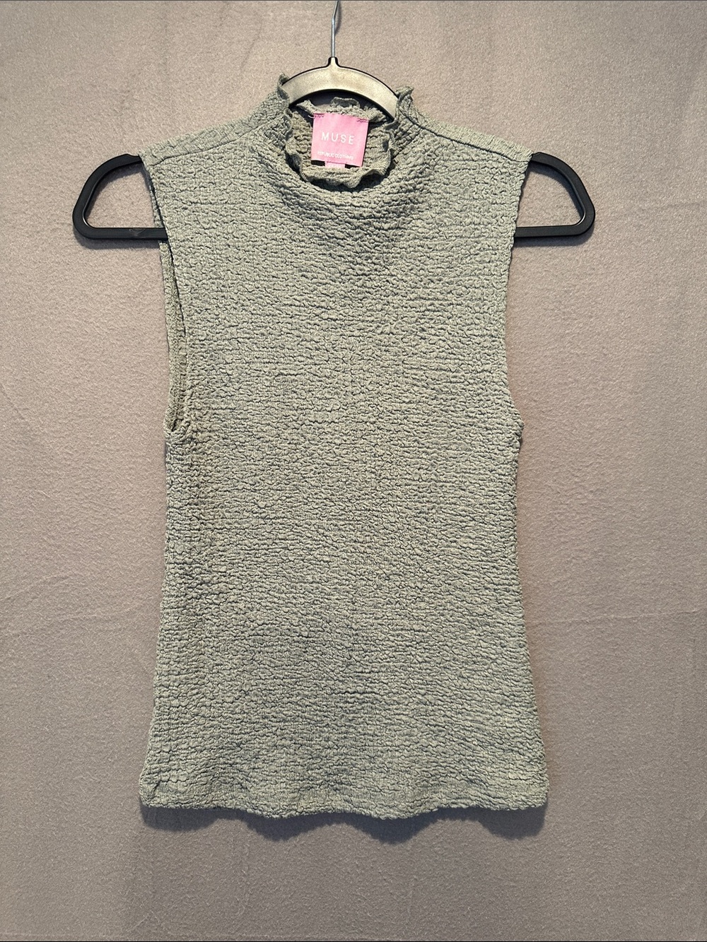 Muse Sleeveless Mock Neck Textured Tank in Sage Green
